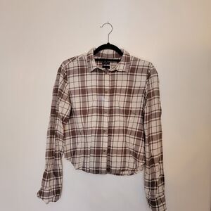 GAP Fitted Cropped Flannel in Brown and Cream